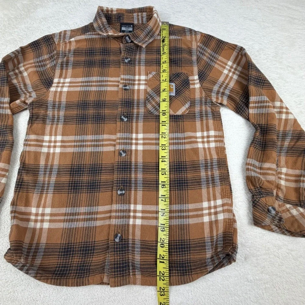 Carhartt Kids Brown Plaid Flannel Long Sleeve‎ Button Up Shirt Size S  (8-10)